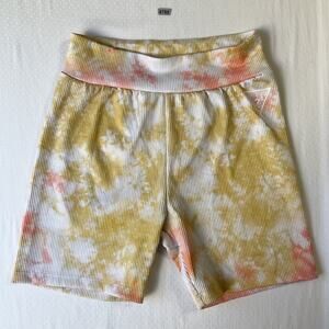 Guess Women Shorts M Yellow Tie Dye Biker 5" Inseam 24" Waist Stretch Active